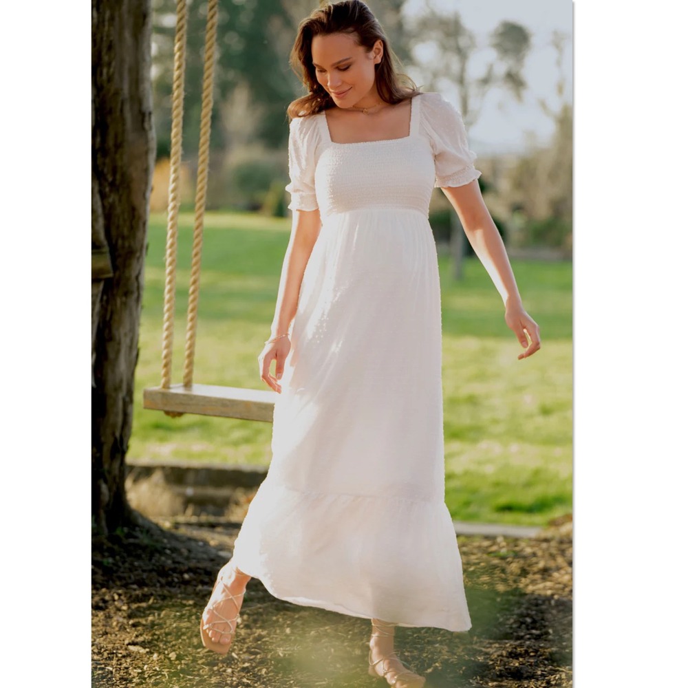 Seraphine Shirred Maternity Nursing Maxi Dress White Swiss Dot US 14 baby shower - Picture 4 of 12